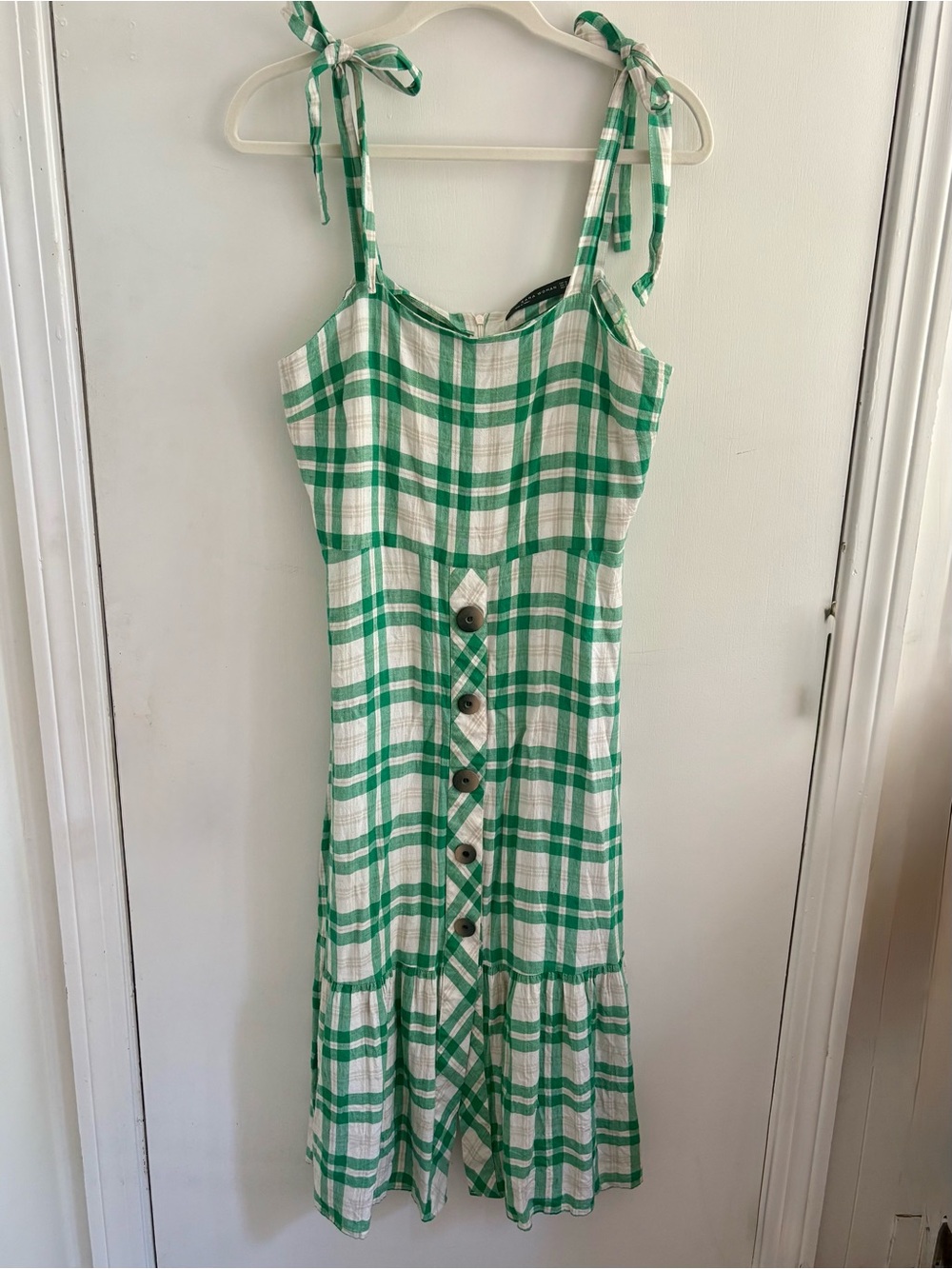 Zara Green Plaid Tie-Shoulder Midi Dress